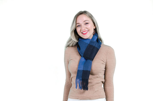 Blue Checkers  -  Peruvian Baby Alpaca  Scarf